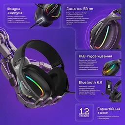 Ігрова гарнітура Proove Gaming Cosmo (APP) white/purple (WHCS00020017) - мініатюра 10