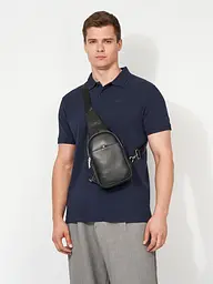 Шкіряний чорний слінг на два відділи Tiding Bag FL-A25F-8803A - мініатюра 2