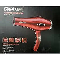 Фен для волосся Gemei Gm-1770 2200 Вт червоний - мініатюра 2