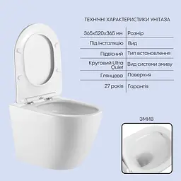 Підвісний унітаз Qtap Robin + інсталяція Qtap Nest 4 в 1 (лінійна клавіша Black mat), Білий - мініатюра 3
