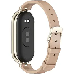 Шкіряний ремінець MiJobs для фітнес-браслета Xiaomi Mi Band 8 і 9 Type B червоний, тримач - золотистий