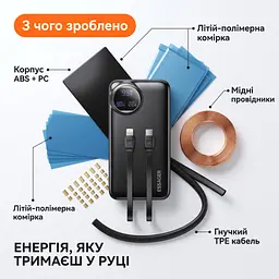 Повербанк Essager Heteromypil 10000 mAh 22.5W з цифровим дисплеєм та вбудованими кабелями Type-C і Lightning - мініатюра 11