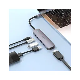 Концентратор HOCO USB-C to HDMI+USB3.0+2xUSB2.0+PD HB27 Metal Gray (6931474769329) - мініатюра 5