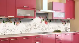 Кухонний фартух Троянди Ліпнина вінілова для кухні 65х250 см Абстракція Рожевий Happy Pocket Z183480 - мініатюра 3