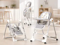 Стільчик для годування BabyChair з регульованою спинкою та столиком, шезлонг, колеса, складаний X-715 - мініатюра 4