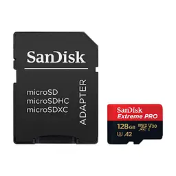 Карта пам'яті SanDisk 128 GB microSDXC UHS-I U3 Extreme Pro+SD Adapter (SDSQXCD-128G-GN6MA)