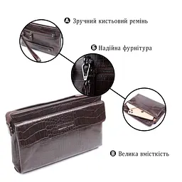 Модний клатч для чоловіків із натуральної фактурної шкіри Canpellini 21552 коричневий - мініатюра 4