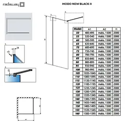 Душова стінка Radaway Modo New Black II 100x200 скло, чорний (389104-54-01) - мініатюра 2