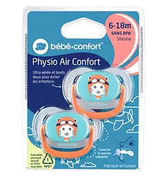 Пустушка силіконова Bebe Confort Physio Air Dummy Traveller, анатомічна, 6-18 міс., 2 шт., синя з помаранчевим (3104201780) - мініатюра 3