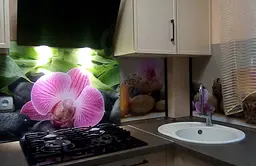 Кухонний фартух самоклеючий Гармонія для кухні наклейка орхідеї каміння Чорний 65х250 см Happy Pocket Z180432 - мініатюра 7