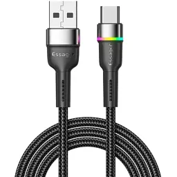 Дата кабель USB 2.0 AM to USB-C 2.0m 3A LED black Essager (EXCT-XCDA01)