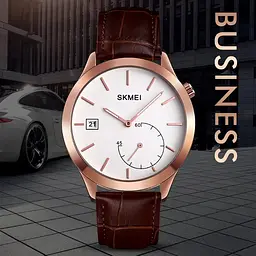 Чоловічий кварцовий годинник Skmei 1581 Prestige коричневий з рожевим - мініатюра 4