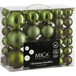 Набір ялинкових куль Mica Decorations зелені 4/6/8 см 46 шт. (1181995)