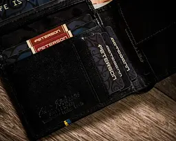 Горизонтальне шкіряне чорне портмоне в подарунковій коробці. Peterson 12х9,5х2,5 см acs0029553 - мініатюра 7