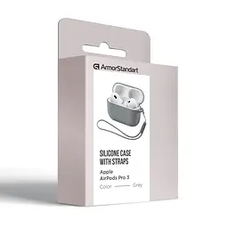 Силіконовий чохол для навушників Apple AirPods Pro 3, Silicone Case with straps, сірий, захисний чохол з ремінцем, ультратонкий і легкий, повний захист, з підвіскою, м"який силікон, ArmorStandart (ARM88295) - мініатюра 2