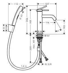 Змішувач для умивальника Hansgrohe Tecturis S з гігієнічним душем matt black 73211670 - мініатюра 2