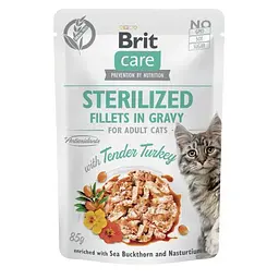 Корм вологий для стерилізованих кішок Brit Care Cat Sterilized філе в соусі з індичкою, пауч, 85 г