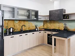 Кухонний фартух Вінтажна карта Колаж вінілової наклейки для кухні Архітектура Бежевий Happy Pocket Z181389 - мініатюра 4