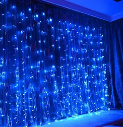 Гірлянда штора Водоспад 720 led 3х3м Велика кругла лампа (прозорий провід, 15 ниток) Синій