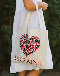 Шопер з вишивкою Серце в орнаменті на молочному льоні, екосумка з вишивкою - мініатюра 2
