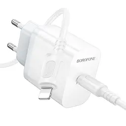 Мережевий зарядний пристрій з кабелем Borofone BA99A Breeze single port PD20W charger set(C to iP) білий - мініатюра 3