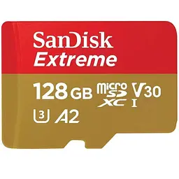 Карта пам'яті Sandisk 128GB microSD C10 UHS-I U3 R190/W90MB/s Extreme V30 + SD (SDSQXAA-128G-GN6MA)
