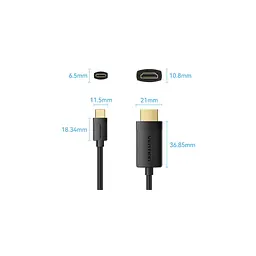 Кабель мультимедійний USB-C to HDMI M 2.0m 4K 60Hz black Vention (CRIBH) - мініатюра 2