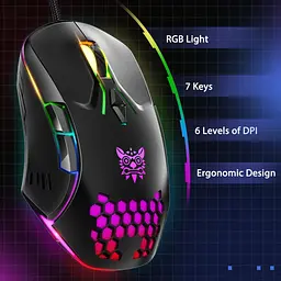 Комп'ютерна мишка Onikuma дротова ігрова комп’ютерна C12 RGB підсвітка 800-6400 DPI 7 кнопок для ПК та ноутбука чорний - мініатюра 3
