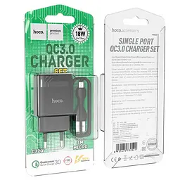 Сітчасте зарядне пристрій з кабелем HOCO C72Q Glorious single port QC3.0 charger set(Micro) 18W Чорний - мініатюра 2