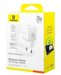 Зарядний пристрій Baseus Palm Fast Charger Type-C+USB 20W white (P10111608213-00) - мініатюра 5