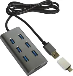 Хаб USB Maiwo KH700, Grey, USB 3.0 - 7xUSB 3.0, кабель 1 м, алюмінієвий корпус - мініатюра 1