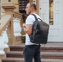 Чоловічий рюкзак шкіряний міський для ноутбука чорний Tiding Bag B2-884371A - мініатюра 7