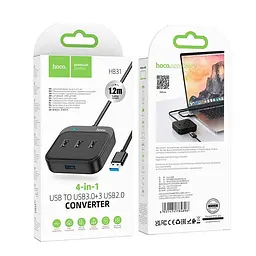 Розгалужувач usb адаптер Hoco HB31 Easy 4-in-1 converter Usb to Usb3.0+Usb2.0x3 120 см - мініатюра 4