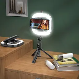 Тримач із кільцевим освітленням Hoco Showfull fill light live broadcast holder LV03 Plus BT4.1, 0.95m, LED - мініатюра 9