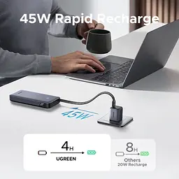 УМБ Ugreen 25000mAh 45W PD/QC, USB-A,USB-С IN/OUT, with built in USB-C cable (PB536) Gray - мініатюра 5