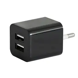 Мережевий адаптер живлення 2×USB, зарядний блок для телефону, чорний, вихід 2.1А