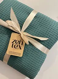 Покривало Zeintex Simple бавовняне вафельне смарагдове 220х240 см - мініатюра 2