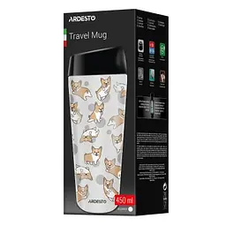 Термокружка Ardesto Coffee Time Animals Corgi 450мл, нержавіюча сталь, сірий (AR2645CR) - мініатюра 4