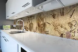 Кухонний фартух Старовинні візерунки для кухні наклейка під старовину ретро Бежевий 60х300 см Happy Pocket Z180561
