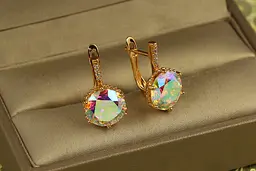 Сережки Xuping Jewelry з великим каменем хамелеон шестигранна оправа 2 см золотисті