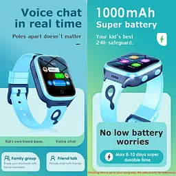 Наручний смарт-годинник дитячі K9 з функцією телефону 4G і GPS / WiFi Blue (16414) - мініатюра 5