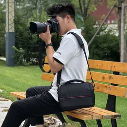 Фотосумка універсальна до фотоапарата Canon EOS Nikon Sony з ременем Чорний (IBF055BR) - мініатюра 9