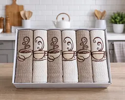 Набір рушників для кухні Nilteks 6 штук 40х60 вафельних з вишивкою Cafe