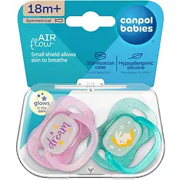 Пустушка силіконова симетрична Canpol babies NightGlow 18+ місяців 2 шт. рожева (34/944_pin) - мініатюра 6