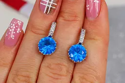 Сережки Xuping Jewelry з великим блакитним каменем 2 см сріблясті - мініатюра 2
