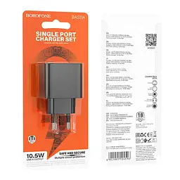 Адаптер зарядний - блок живлення Borofone BAS11A 1 вихід USB 2.1 амперичорний - мініатюра 4