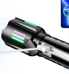 Ліхтар ручний акумуляторний COBA CB-519D Світлодіодний ручний ліхтарик із підсвіткою 5 режимів роботи з індикатором заряду Чорний - мініатюра 7