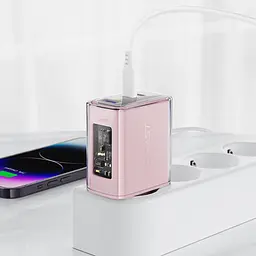 Мережевий зарядний пристрій Acefast A45 USB/2 Type-C QC PD PD65W GaN рожевий - мініатюра 2