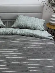 Комплект постільної білизни Ecotton полуторний 150х215 см із сатину в клітинку \ лінію (22248) - мініатюра 3