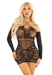 Міні-сукня з сітки з мереживними вставками Leg Avenue Seamless Off The Shoulder Mini Dress One Size, Black - мініатюра 1